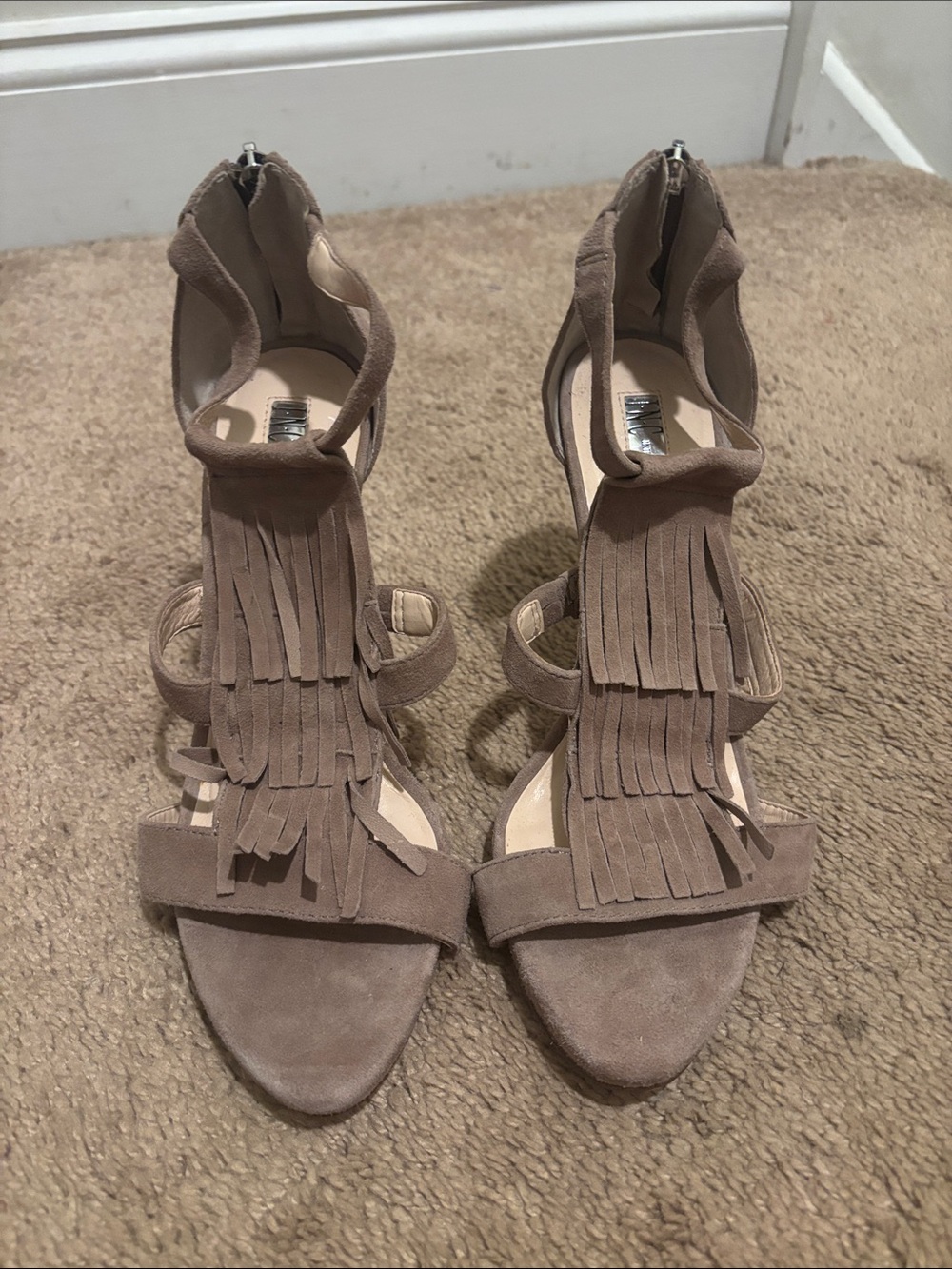 INC Fringe Suede Ankle-Strap Sandals - Taupe size 8 1/2